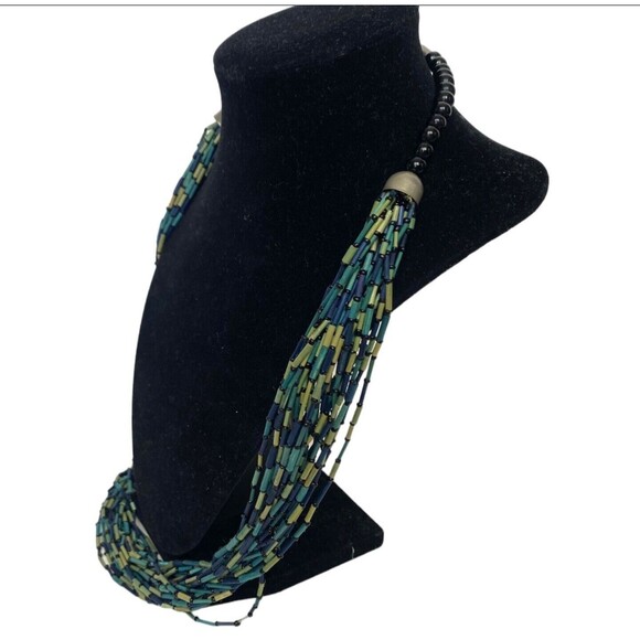 Wood Bugle Beads Necklace Multi Colored Layered  Boho Ethnic Multiple Strand - Picture 3 of 9